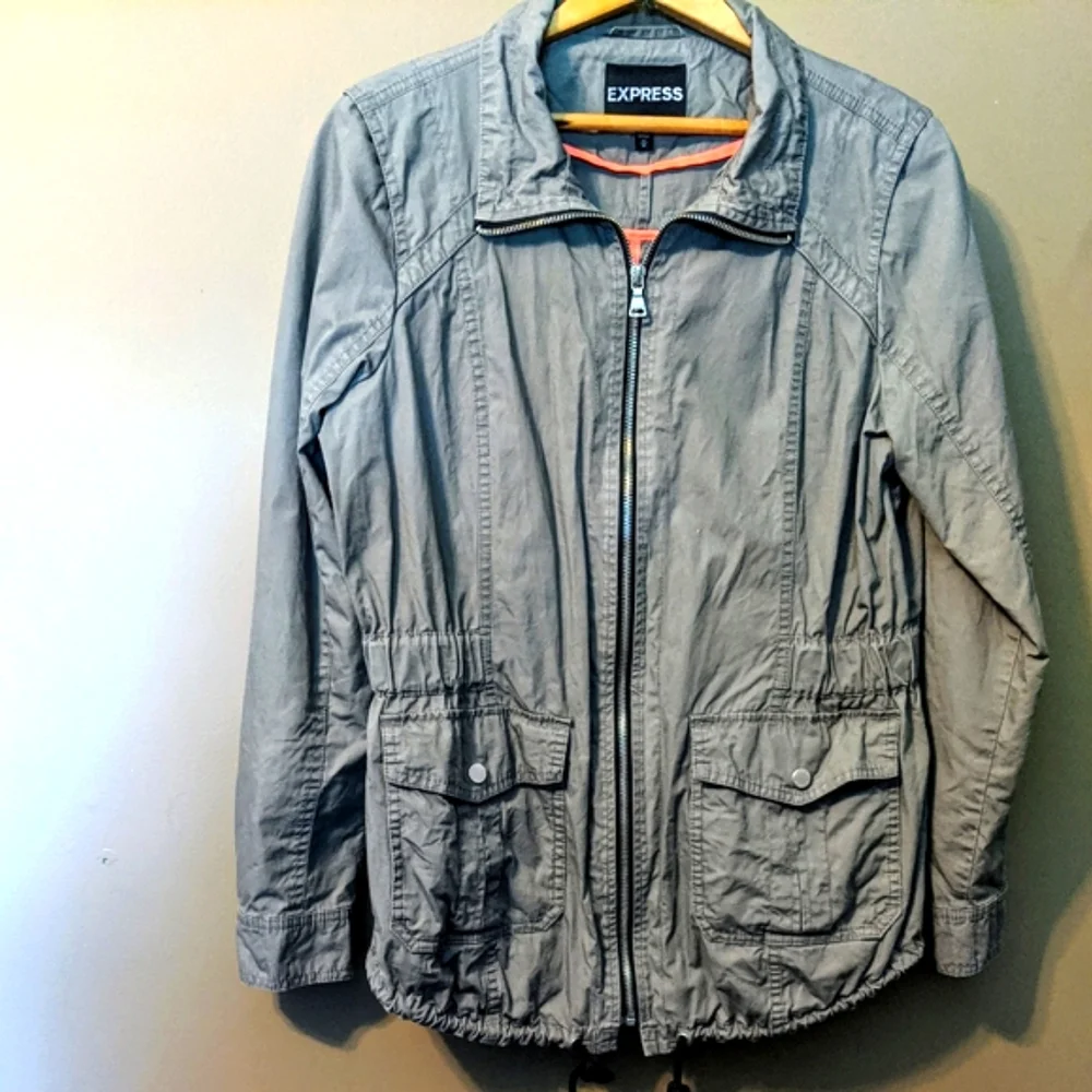 Express Utility Jacket Lightweight Khaki Cargo Jacket sz Medium 100% Cotton